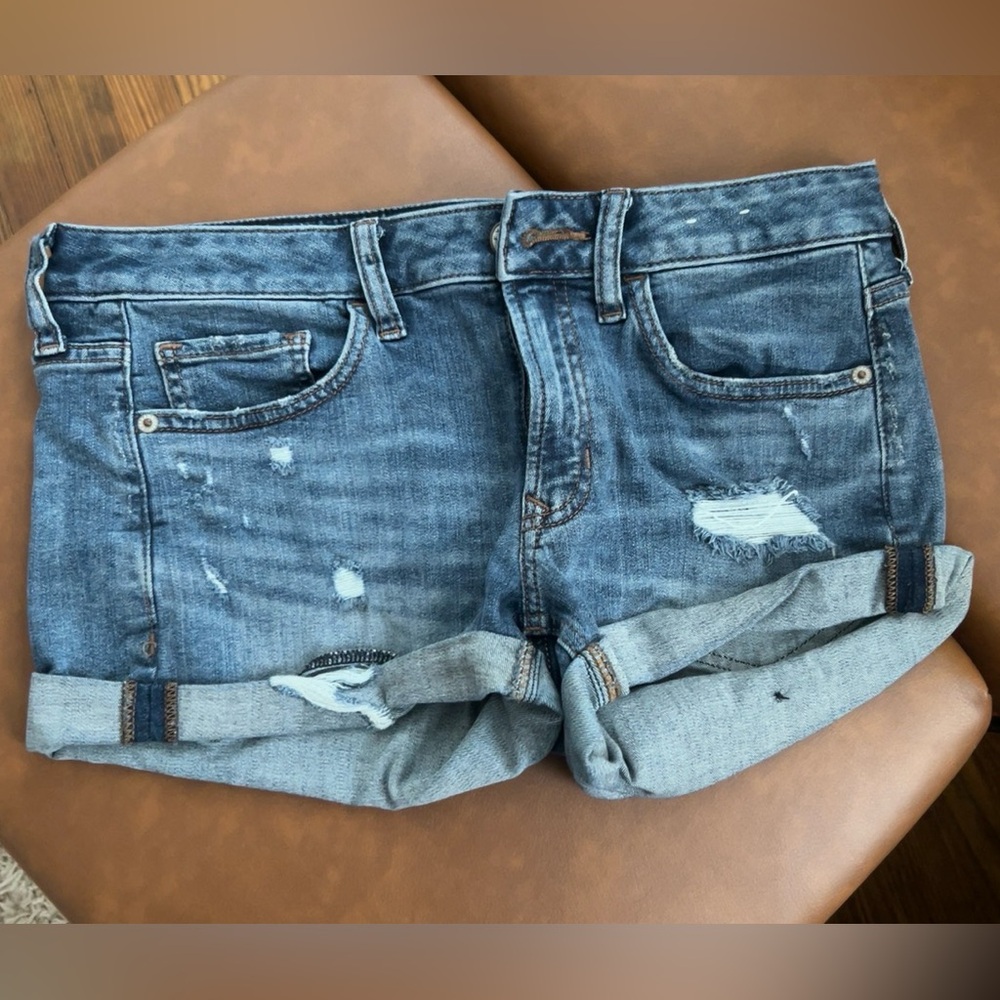 Express Blue Distressed Jean Shorts Shortie Relaxed Low Rise